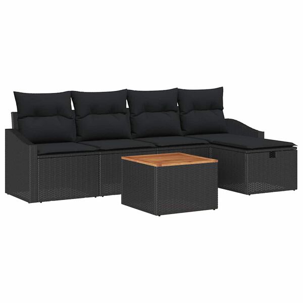 vidaXL Conjunto de Sof&aacute; de Jardim 6 pcs Preto Rattan Sint&eacute;tico