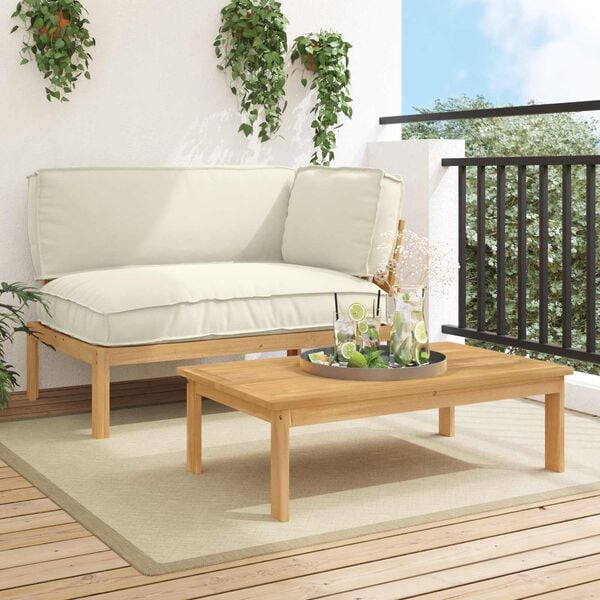 vidaXL Conjunto de Sof&aacute;s Liso 2 pcs Creme Madeira S&oacute;lida de Ac&aacute;cia