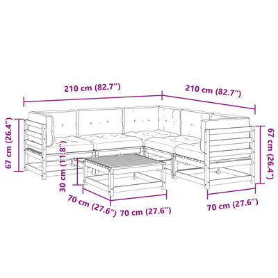 vidaXL 6 pcs conjunto de sofás de jardim c/ almofadões pinho maciço