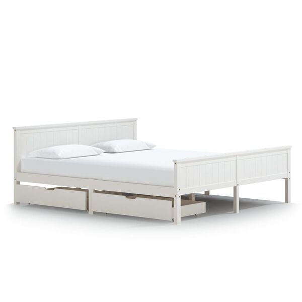 vidaXL Estrutura de cama com 2 gavetas 200x200 cm pinho maci&ccedil;o branco