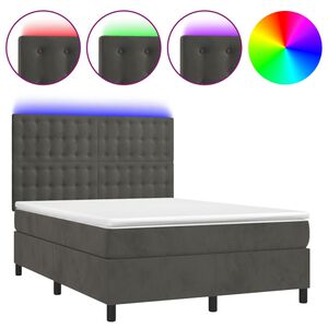 vidaXL Cama box spring c/ colch&atilde;o/LED 140x200cm veludo cinzento-escuro