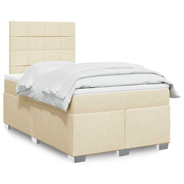 vidaXL Cama com molas/colch&atilde;o 120x200 cm tecido cor creme