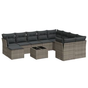 vidaXL 11 pcs conjunto sof&aacute;s de jardim c/ almofad&otilde;es vime PE cinzento