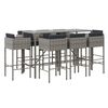 vidaXL 9 pcs conjunto de bar p/ jardim c/ almofad&otilde;es vime PE cinzento
