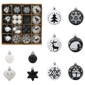 vidaXL Conjunto de Bolas de Natal 40 unid. Preto e Branco &Oslash; 6 cm LEDs