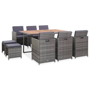 vidaXL 11 pcs conjunto jantar exterior vime e madeira ac&aacute;cia antracite