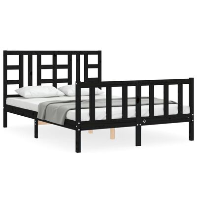 vidaXL Estrutura de cama de casal com cabeceira madeira maciça preto