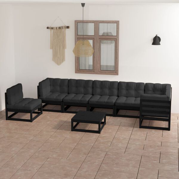 vidaXL 8 pcs conjunto lounge de jardim c/ almofad&otilde;es pinho maci&ccedil;o