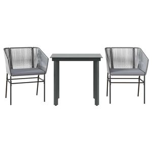 vidaXL Conjunto jantar jardim 3 pe&ccedil;as almofadas vidro vime cinzento PE