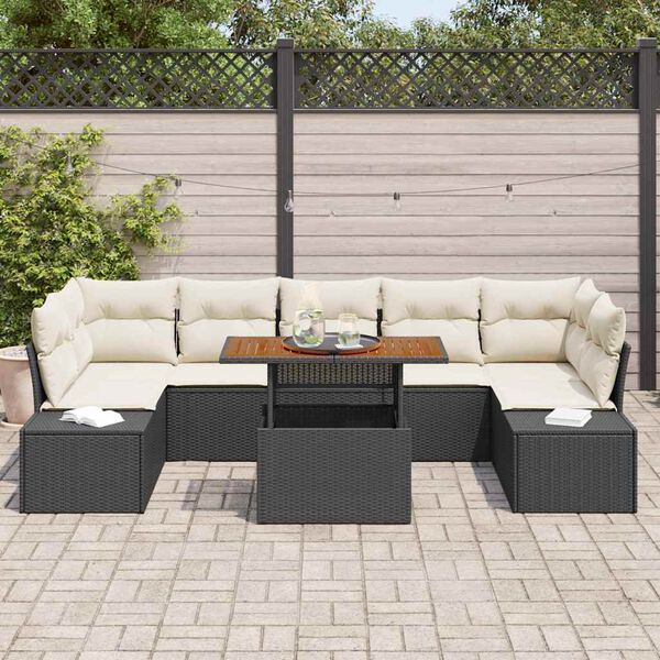 vidaXL Conjunto de Jantar para Jardim com almofada 8 pcs Preto e Creme