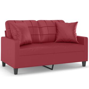 vidaXL Sof&aacute; 2 lugares +almofadas 120cm couro artificial vermelho tinto