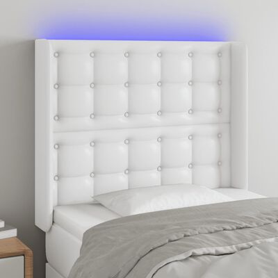 vidaXL Cabeceira cama c/ LED couro artificial 83x16x118/128 cm branco
