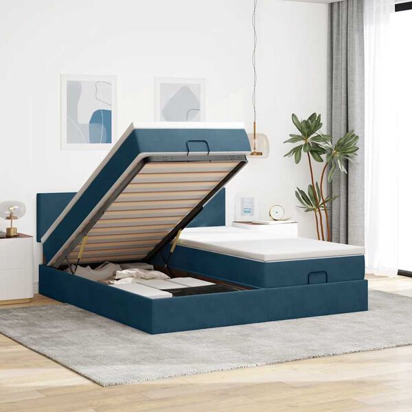 vidaXL Estrutura cama otomana colch&otilde;es 180x200 cm veludo azul escuro