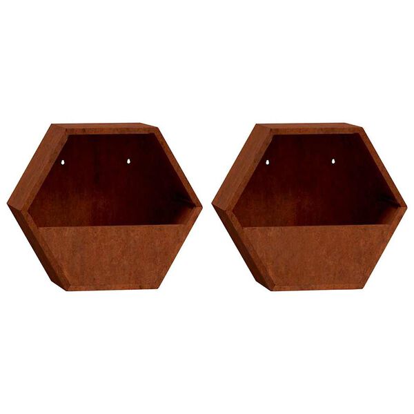 vidaXL Vasos/floreiras de parede 2 pcs a&ccedil;o corten cor enferrujado