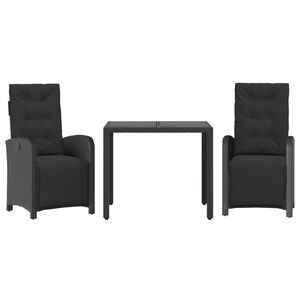 vidaXL 3 pcs conjunto de bistr&ocirc; com almofad&otilde;es vime PE preto