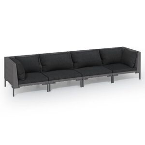 vidaXL 4 pcs conj. lounge jardim c/ almofad&otilde;es vime PE cinza-escuro