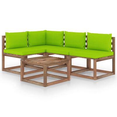 vidaXL 5 pcs conjunto lounge de jardim c/ almofadões verde brilhante