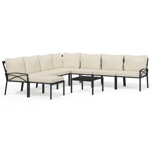 vidaXL 9 pcs conjunto lounge de jardim a&ccedil;o c/ almofad&otilde;es areia