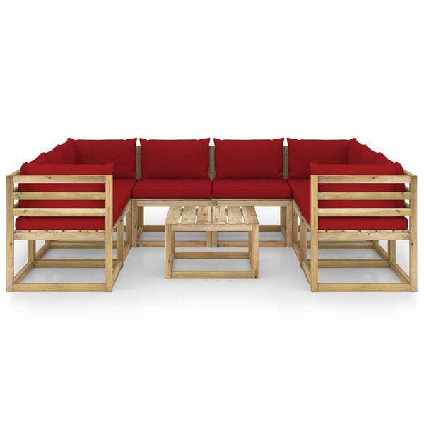 vidaXL Conj. lounge de jardim 9 pcs com almofad&otilde;es pinho impregnado