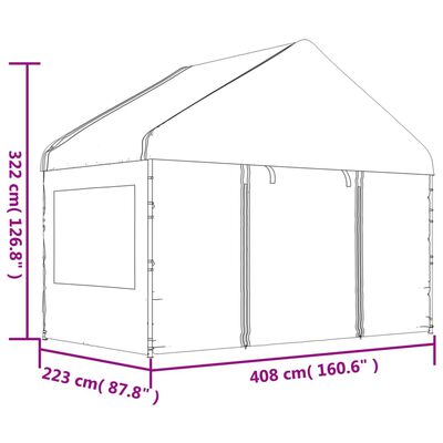 VidaXL Gazebo com telhado 4,08x2,23x3,22 m polietileno branco