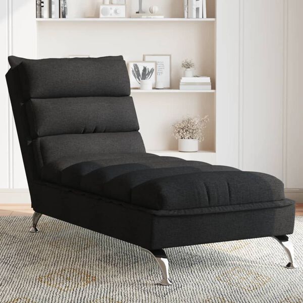 vidaXL Chaise lounge com almofad&otilde;es tecido preto