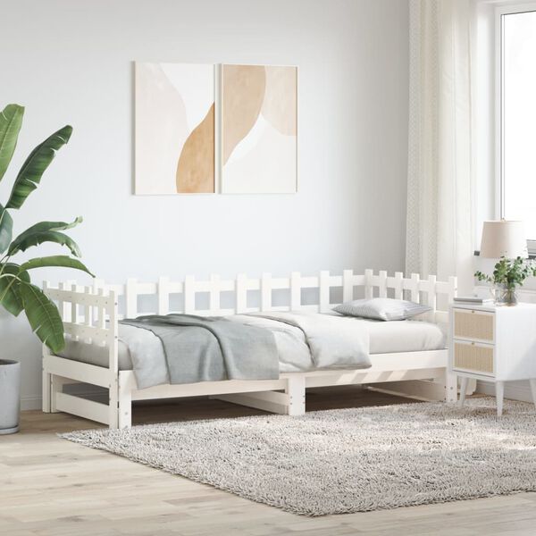 vidaXL Estrutura sofá-cama de puxar 2x(90x190) cm pinho maciço branco