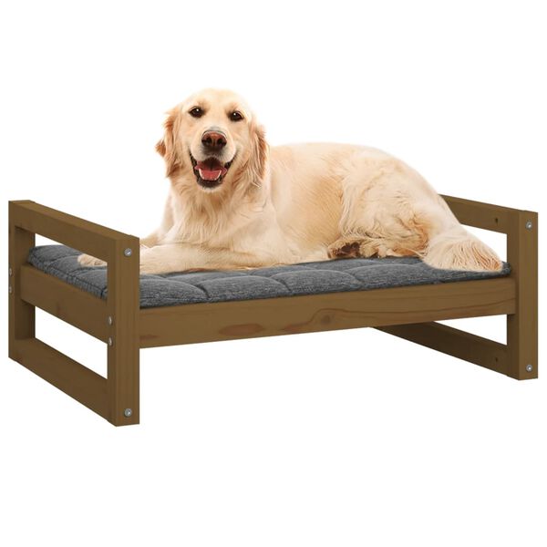 vidaXL Cama p/ c&atilde;es 75,5x55,5x28 cm madeira pinho maci&ccedil;a castanho mel