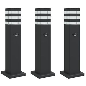vidaXL Candeeiro ch&atilde;o p/ exterior c/ sensor 3 pcs 50 cm alum&iacute;nio preto
