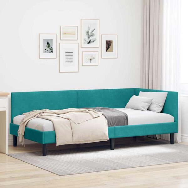 vidaXL Estrutura de Cama de Canto Turquesa 80 cm x 200 cm Veludo