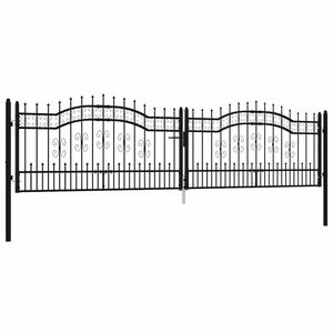 vidaXL Port&atilde;o de cerca KAMPEN com ponta em forma de lan&ccedil;a, preto, 394,5 x 100 cm, a&ccedil;o.