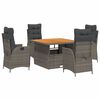vidaXL 5 pcs conjunto de jantar p/ jardim c/ almofad&otilde;es vime PE cinza