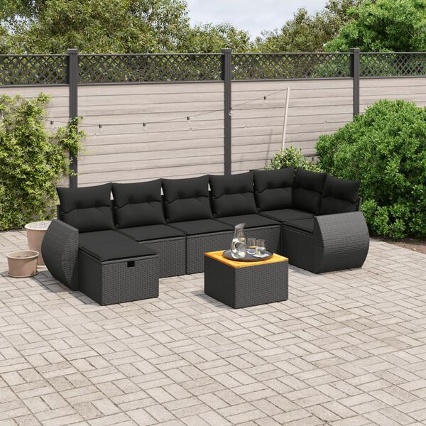 vidaXL 8 pcs conjunto sof&aacute;s de jardim com almofad&otilde;es vime PE preto