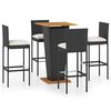 vidaXL 5 pcs conjunto de bar p/ jardim c/ almofad&otilde;es vime PE preto