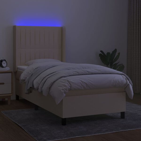vidaXL Cama box spring c/ colch&atilde;o e LED 80x200 cm tecido cor creme