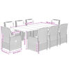 vidaXL 9 pcs conjunto de jantar p/ jardim c/ almofad&otilde;es vime PE cinza