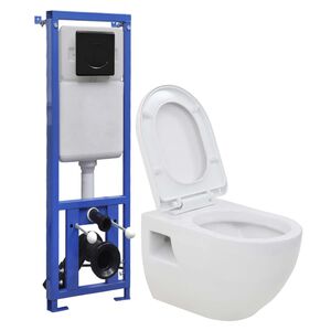 vidaXL Sanita suspensa com autoclismo alto embutido cer&acirc;mica