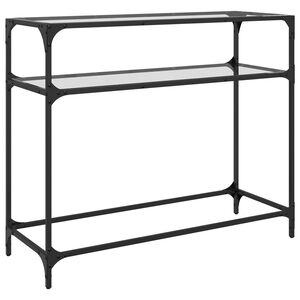 vidaXL Mesa consola com tampo em vidro transparente 98x35x81 cm a&ccedil;o