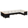 vidaXL 10 pcs conjunto sof&aacute;s de jardim c/ almofad&otilde;es vime PE preto