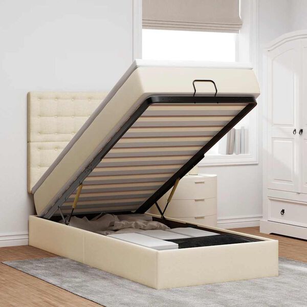 vidaXL Estrutura de cama otomana com creme de colch&atilde;o 90x190cm tecido