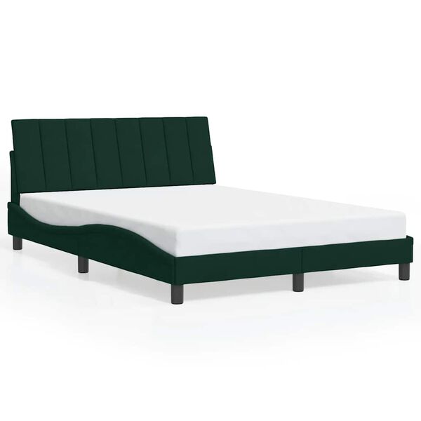 vidaXL Estrutura de cama sem colch&atilde;o Hanko 140x190 cm veludo verde-escuro