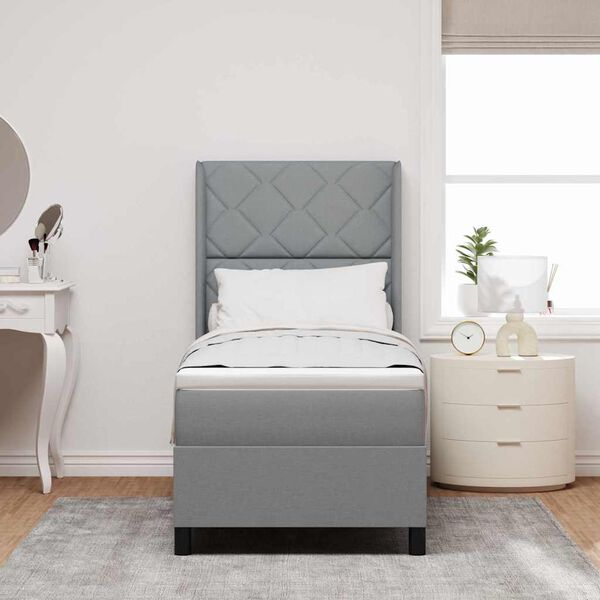 vidaXL Cama Box com colchão Cinzento-claro 90 x 190 cm tecido