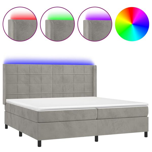 vidaXL Cama box spring c/ colch&atilde;o/LED 200x200 cm veludo cinzento-claro