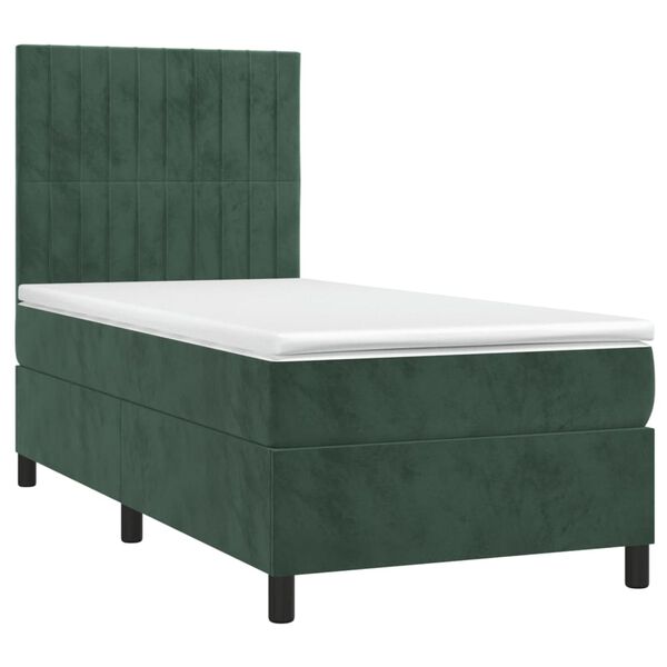 vidaXL Cama box spring c/ colchão/LED 80x200 cm veludo verde-escuro