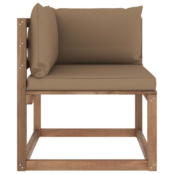 vidaXL Sof&aacute; de canto em paletes jardim + almofad&otilde;es cinza-acastanhado