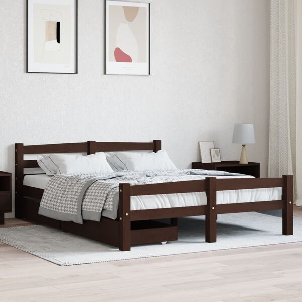 vidaXL Estrutura de cama c/ 2 gavetas 140x200 cm pinho castanho-escuro
