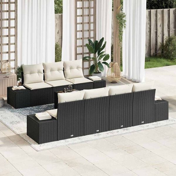 vidaXL Conjunto de Sof&aacute; de Jardim 8 pcs Preto e Creme vime PE
