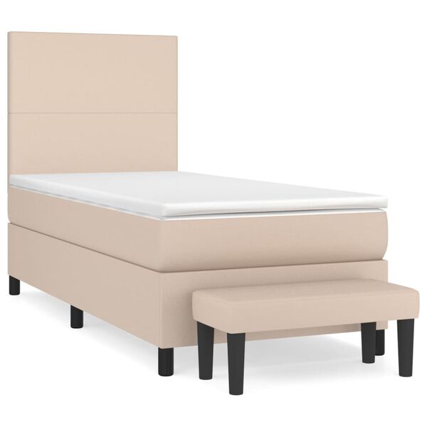 vidaXL Cama com molas/colch&atilde;o 100x200 cm couro artificial cappuccino