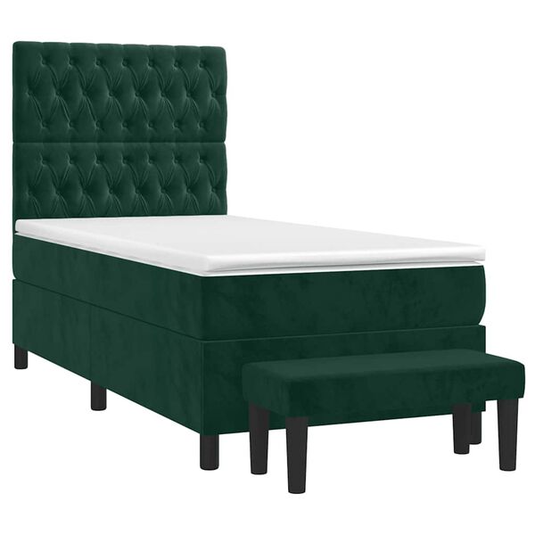 vidaXL Cama com molas/colch&atilde;o 100x200 cm veludo verde-escuro