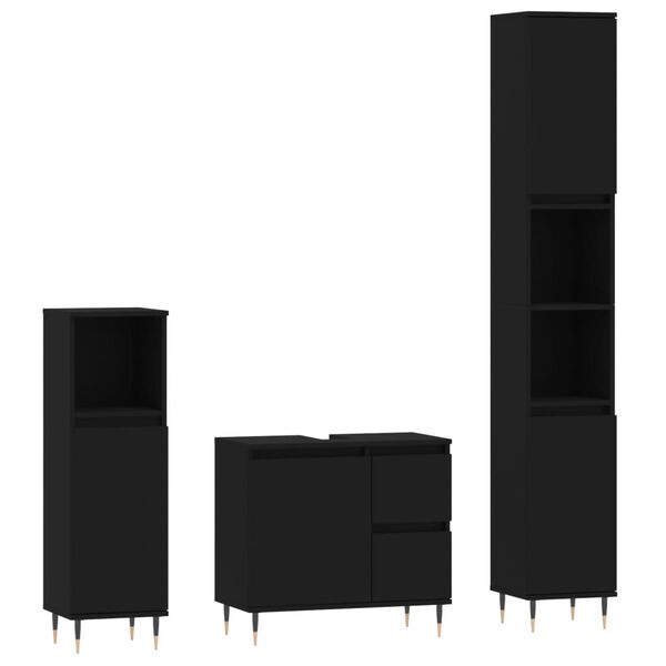 vidaXL 3 pcs conjunto m&oacute;veis casa de banho derivados de madeira preto