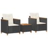 vidaXL Conjunto de bistr&ocirc; com almofad&otilde;es 3 pcs vime PE e ac&aacute;cia preto